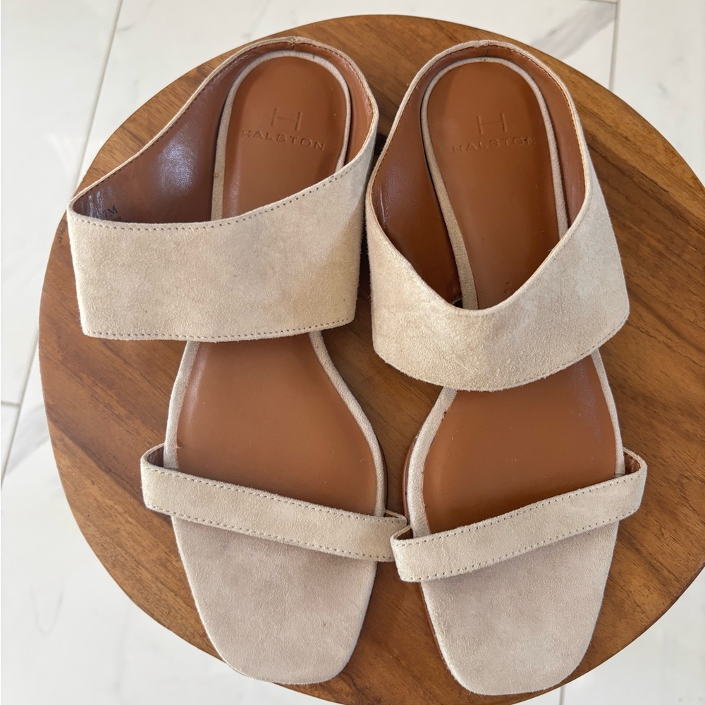 Halston Heritage Neutral Beige Suede Slide Mules - Picture 1 of 14